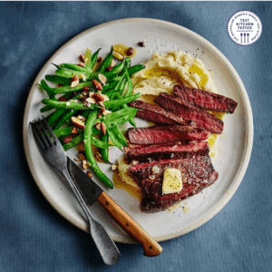 Chargrilled rump steak with Dijon maple butter